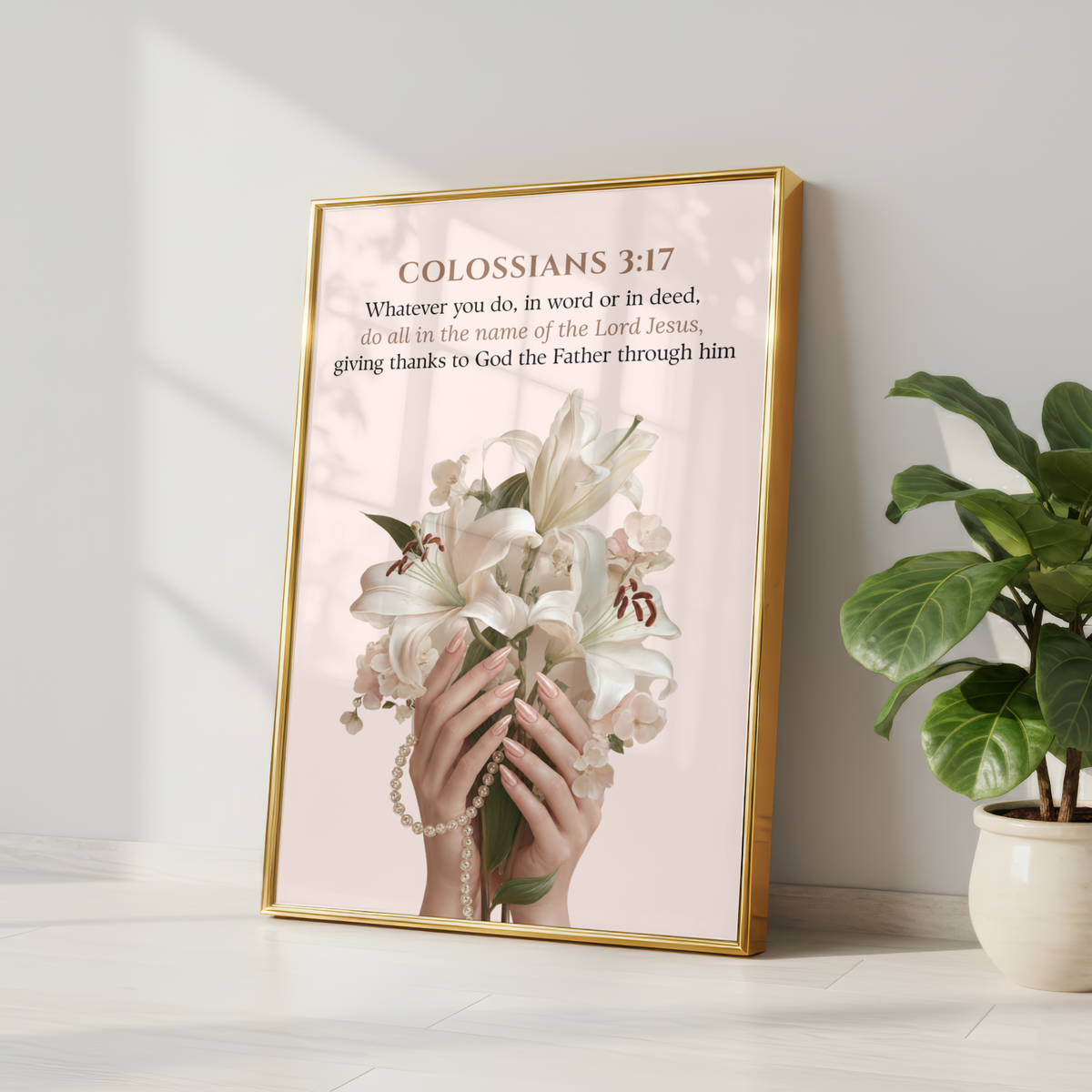 Colossians 3:17 Christian Wall Art | Elegant Floral Scripture Print