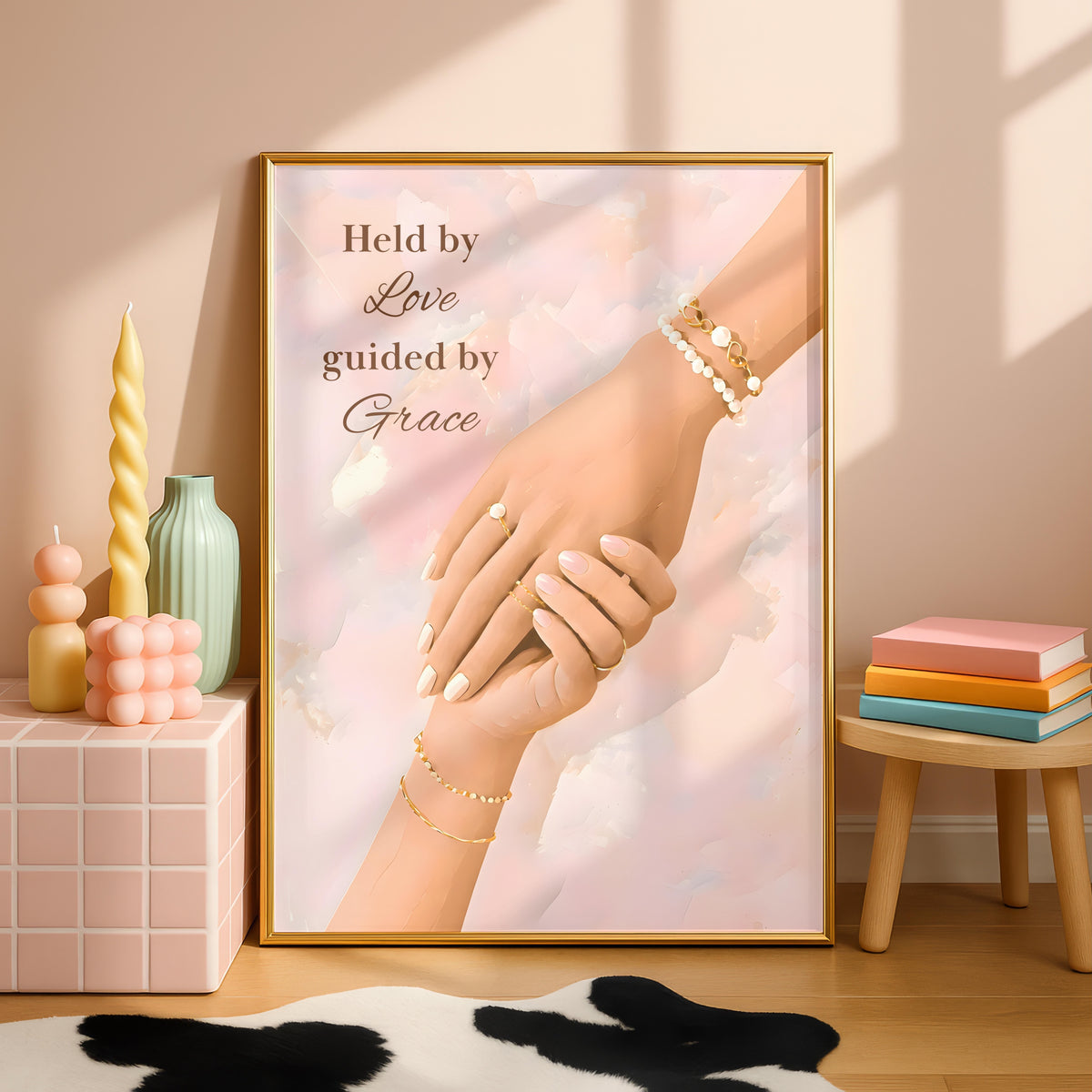 Held by Love, Guided by Grace Wall Art | Christian Affirmation Print | Feminine Faith Poster