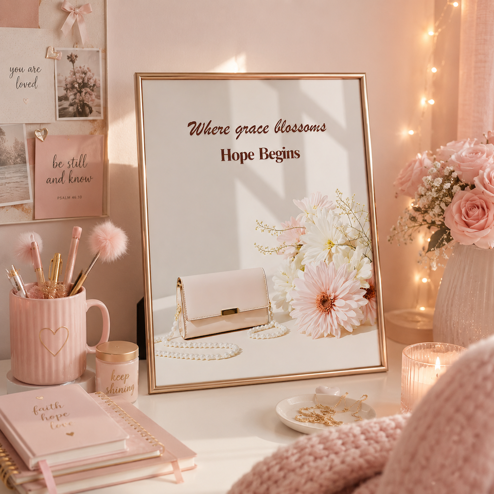 Where Grace Blossoms, Hope Begins Wall Art | Christian Affirmation Print | Feminine Faith Home Decor
