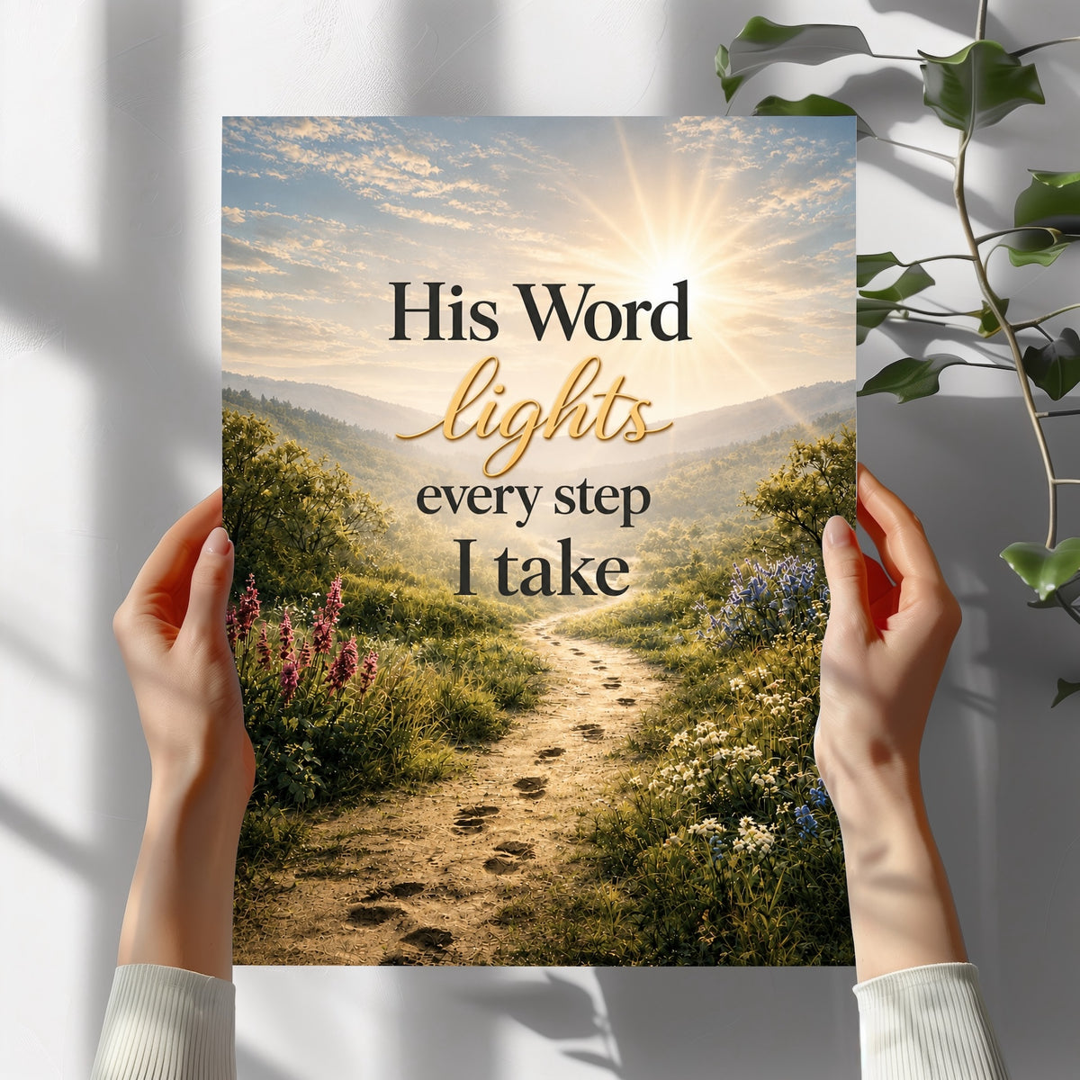 His Word Lights Every Step I Take Wall Art | Christian Scripture Print