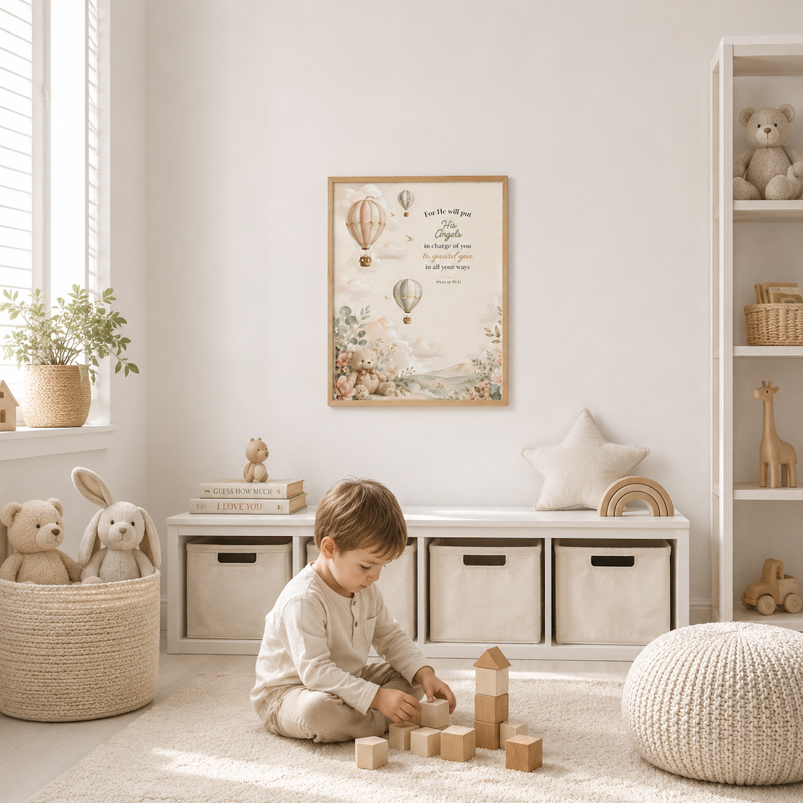 Psalm 91:11 Nursery Wall Art | Christian Baby Room Decor
