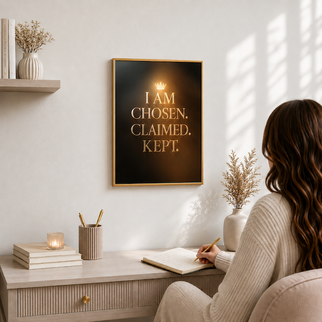 Chosen. Claimed. Kept.  Christian Affirmation Wall Art