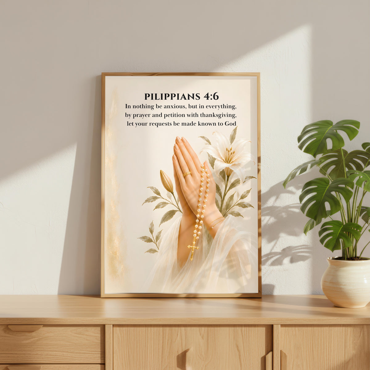 Philippians 4:6 Bible Verse Wall Art | Be Anxious for Nothing Christian Scripture Print