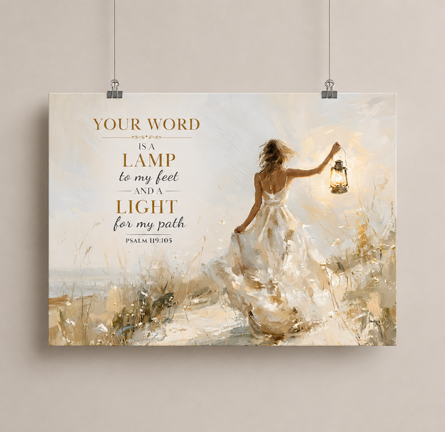 Guided by His Word - Psalm 119:105 | Bible Verse Art