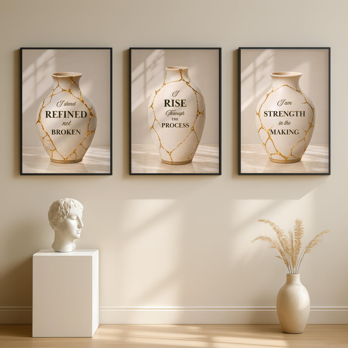 I Am Strength in the Making Wall Art | Christian Affirmation Print | Kintsugi Vase