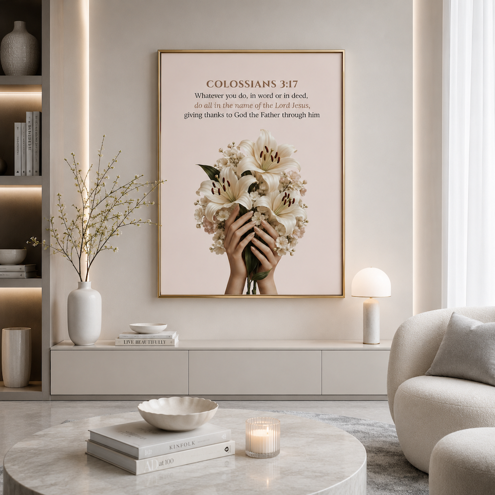 Colossians 3:17 Christian Wall Art | Elegant Floral Scripture Print