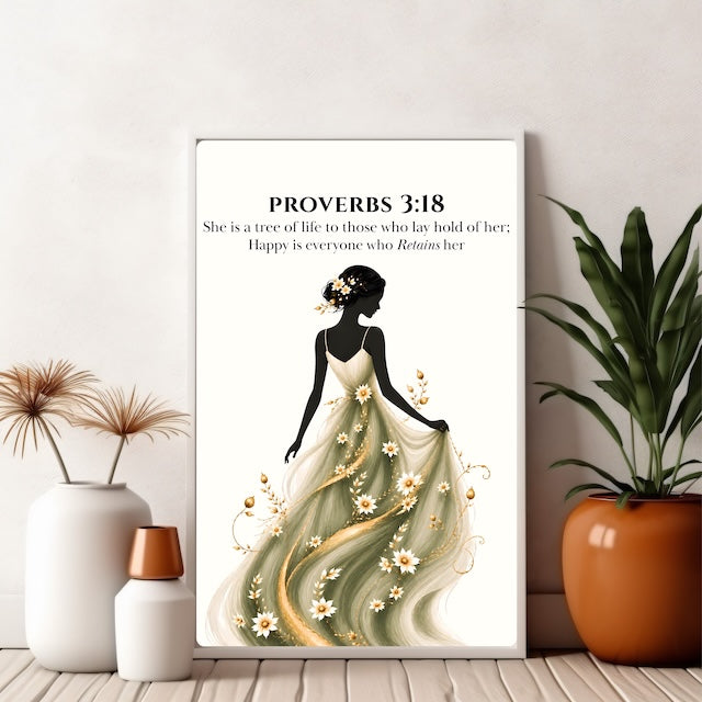Tree of Life Christian Print | Proverbs 3:18 Bible Verse Wall Art