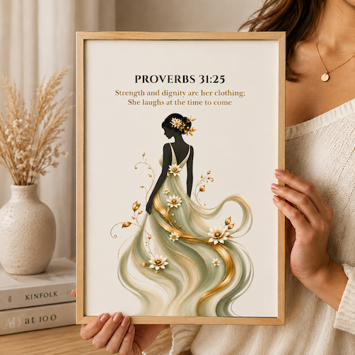 Proverbs 31:25 | Strength and Dignity | Christian Wall Art